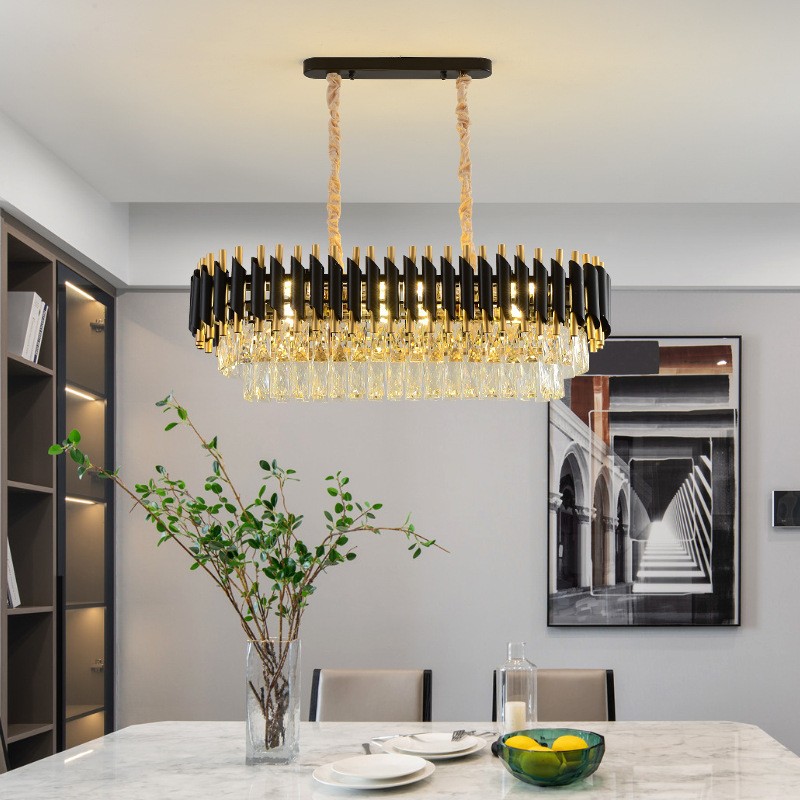 2022 indoor luxury pendant light black gold LED hanging lights home nordic modern k9 crystal chandelier