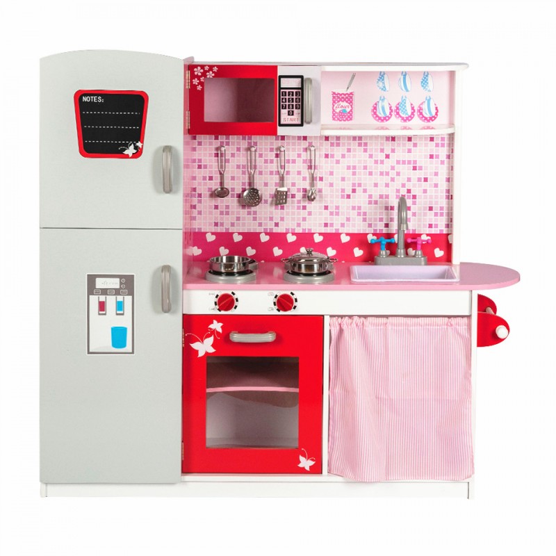 Pretend Cooking Pink Wooden Kitchen Sets Toy With Sounds Light